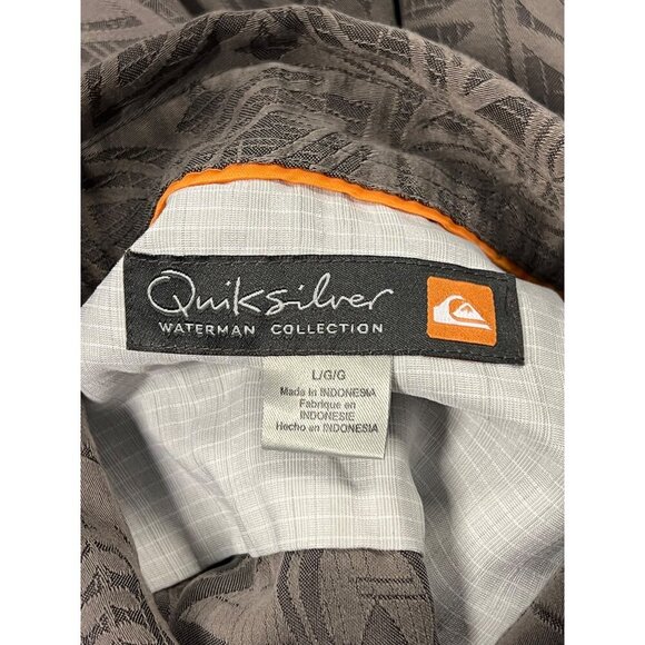 Quiksilver Waterman Shirt Size Large L Mens Brown Short Sleeve Hawaiian EUC - Picture 7 of 8